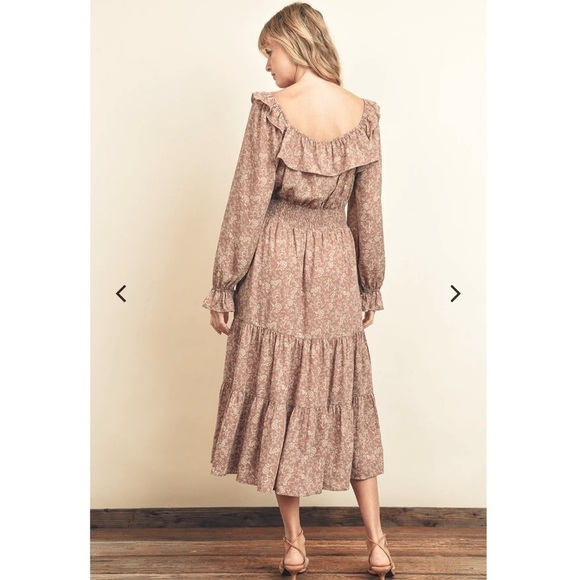 VICI bohemian Ditsy floral tiered maxi smocked waist cottage maxi rust dress M - Picture 8 of 12